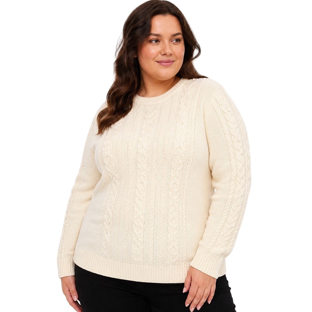 L.L.Bean Cable Knit Sweater Cream 100% Cotton Chunky Cozy 2x Plus